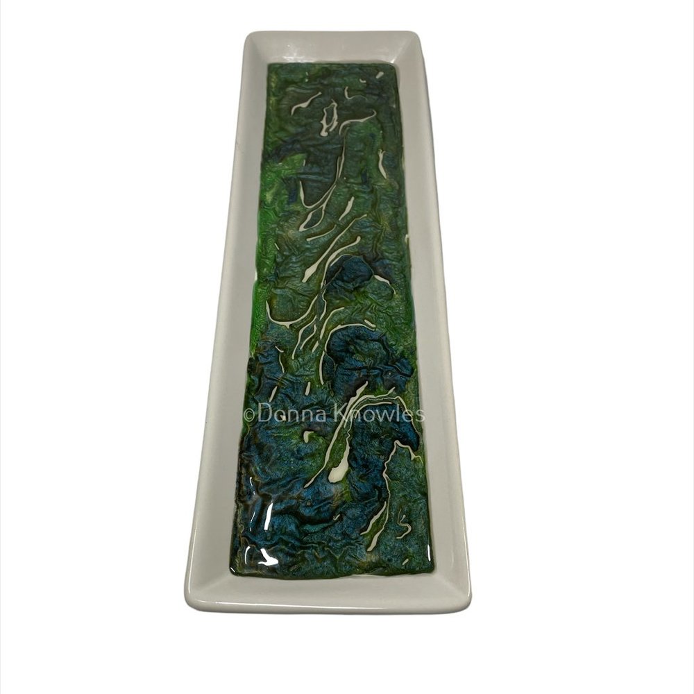 NWOT Fluid Art Ceramic Tray with Metal Stand - Picture 8 of 11